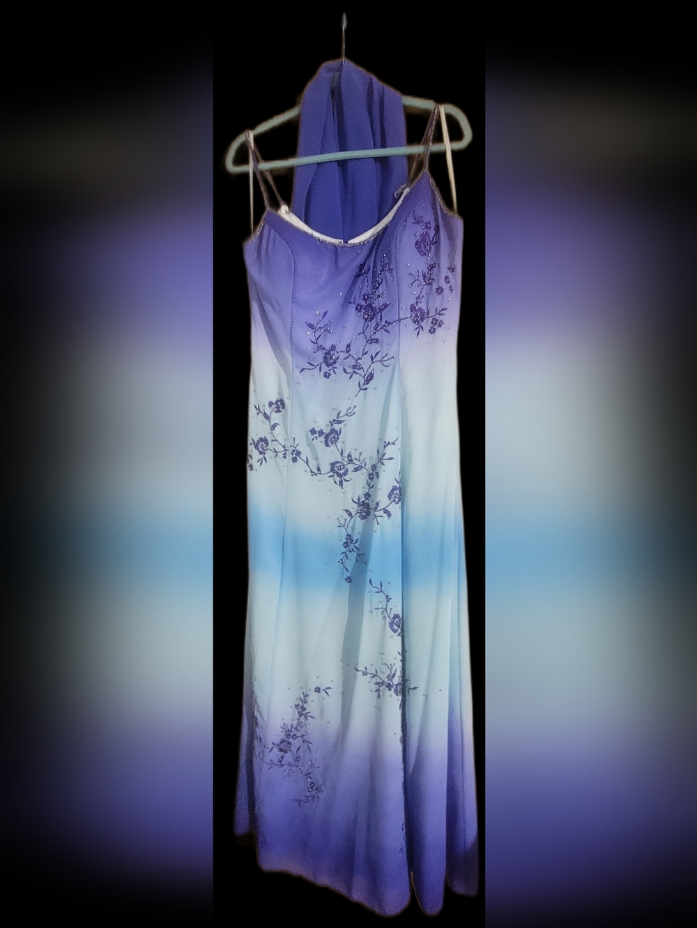 Ombre Lavender to Sky Blue Floral Evening Gown